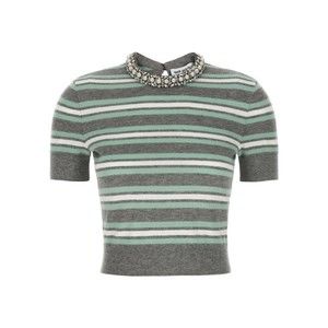 Self-Portrait Grey Striped Crystal Trim Knit Sweater - NWT